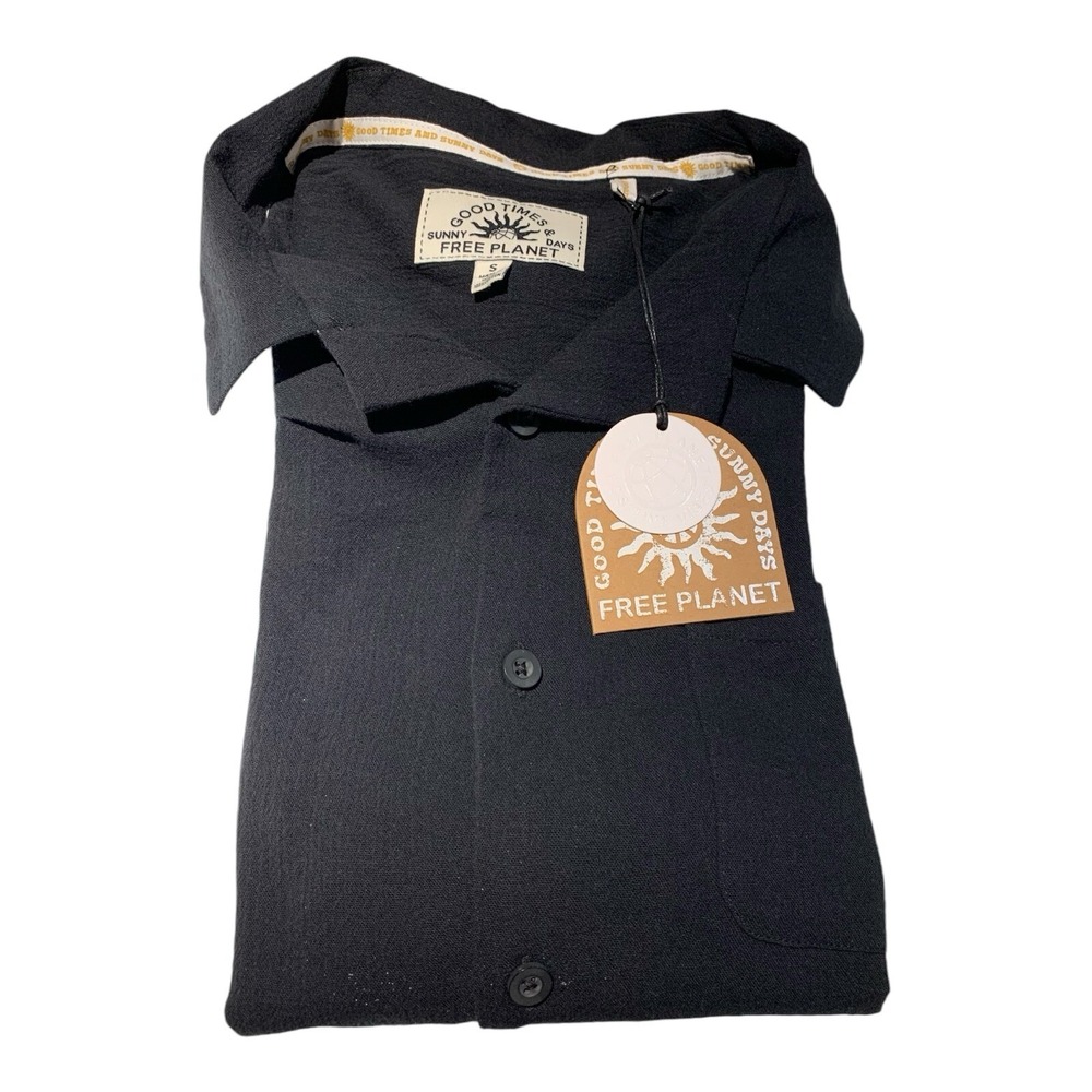 Free Planet Sunny Days Good Times 100% Cotton SS Button Black Shirt Mens S NWT‎